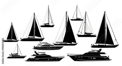 Collection of Sailboats and Yachts on White Background.