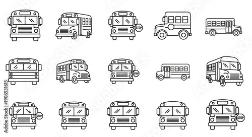 Collection of School Bus Icons and Illustrations.