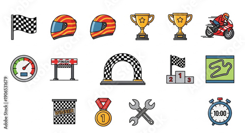 Collection of racing icons and symbols for sports and competition.