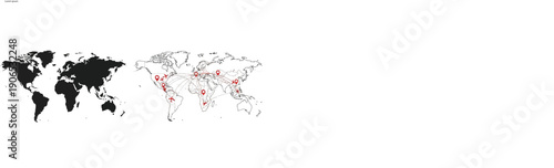 World map illustration with highlighted locations and a solid silhouette