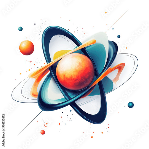 Colorful 3D Saturn planet illustration with rings and abstract splashes isolated PNG with Transparent Background