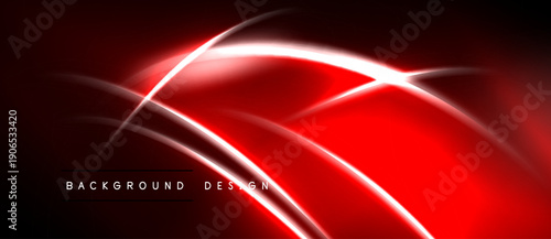 Abstract red design features glowing lines, curves. Dark background enhances vibrant energy, modern aesthetic. Text reads background design.