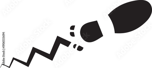 A single footprint and zigzag line art illustration vector silhouette of moving object