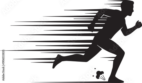 Fast running man silhouette illustration showing speed and motion blur effects in vector