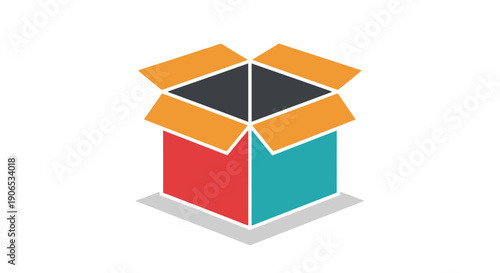 Open cardboard box with colorful faces and a shadow