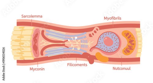 Detailed Diagram of Muscle Fiber Structure and Components.