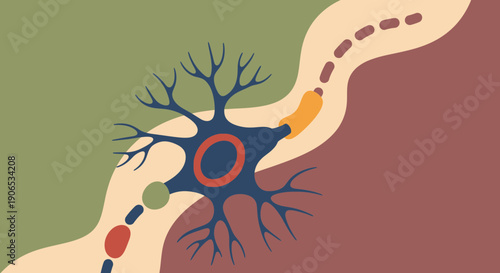 Illustration of a neuron with dendrites and axon terminals.
