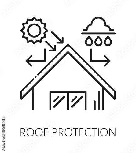 Cottage house roof protection installation line icon or pictogram. Home exterior repair service icon, house insulation maintenance company outline vector sign. Roof construction business pictogram
