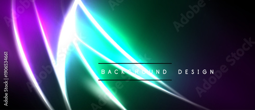 Abstract vibrant lines create dynamic gradient effect. Dark background emphasizes bright colors, modern design element.