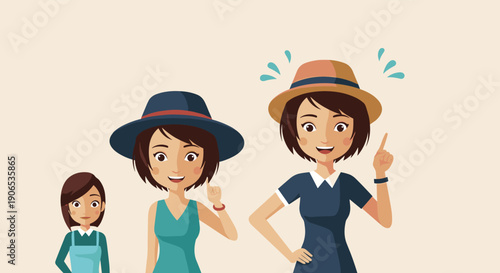 An illustration showing the stages of a woman's life, depicting her growth and aging process from a young girl to an adult.