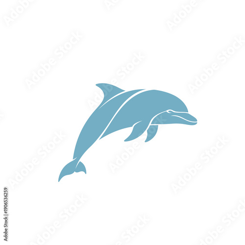 Minimalist Blue Dolphin Jumping Icon for Marine Conservation or Sea Life Brand on White Background. Vector Logo Design