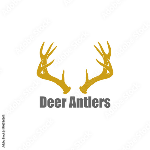 Golden Deer Antlers Trophy for Hunting Club or Outdoor Apparel on White Background. Vector Logo Design