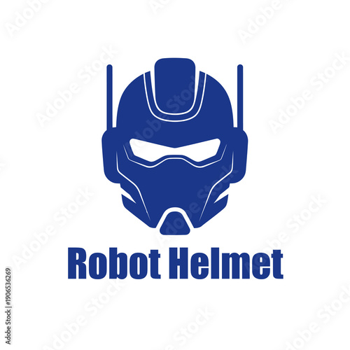 Blue Futuristic Robot Helmet Mascot for Esport Gaming or Tech Startup on White Background. Vector Logo Design