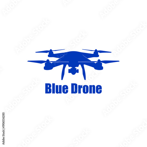 Modern Blue Quadcopter Drone for Aerial Photography on White Background. Vector Logo Design