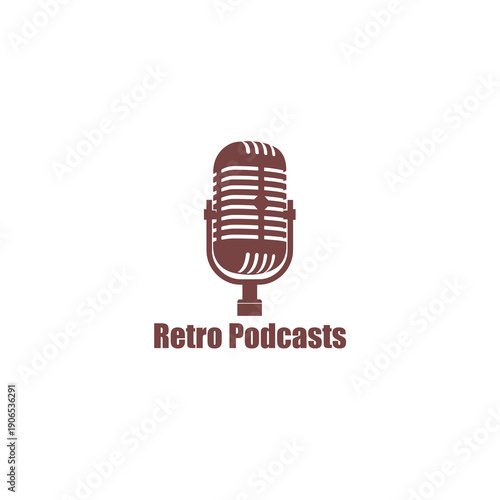 Vintage Classic Dynamic Microphone for Radio Broadcasting on White Background. Vector Logo Design