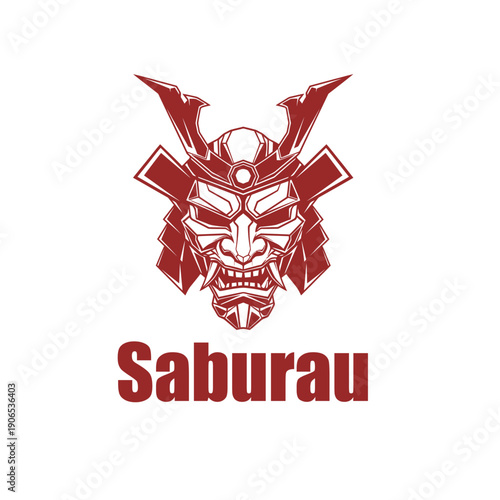 Fierce Red Samurai Oni Mask Mascot for Esport Gaming on White Background. Vector Logo Design