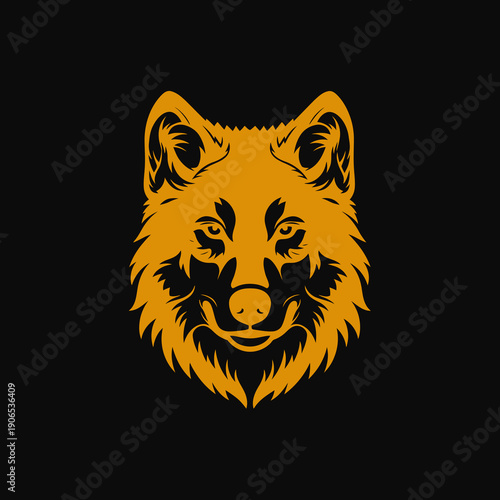 Golden Wolf Head Mascot for Athletic Sports Team or Esport on Black Background. Vector Logo Design