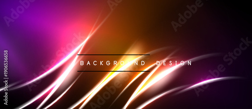 Abstract vibrant background. Dynamic lines create glowing effect. Orange, purple, pink hues dominate composition. Modern design element.