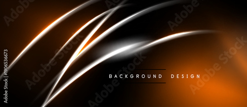 Abstract design features glowing lines over dark background. Orange highlights create dynamic visual effect. Modern, sleek presentation.