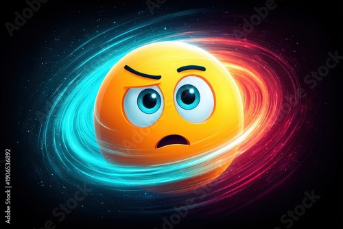 Animated Worried Emoji with Blue and Red Swirling Energy Effects in Space Setting