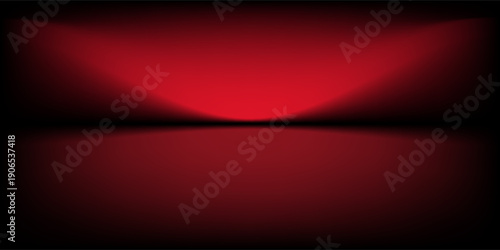 Red studio background. Abstract limbo podium studio room. Dark red gradient wall floor and spotlight scene. Showcase, promotion display. Vector stage mockup illustration