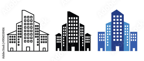 Modern City Building Icons Set Flat Urban Architecture Vector Illustration