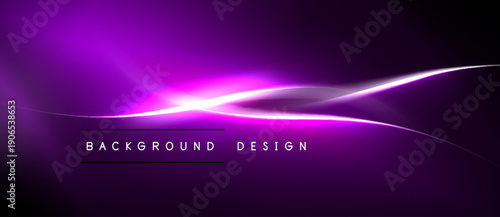 Purple abstract background features flowing lines, bright light flare. Modern design element for digital projects. Simple, elegant.
