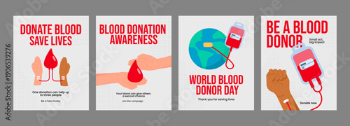 Blood Donation Awareness Instagram Post Set Illustrations for World Blood Donor Day Campaign