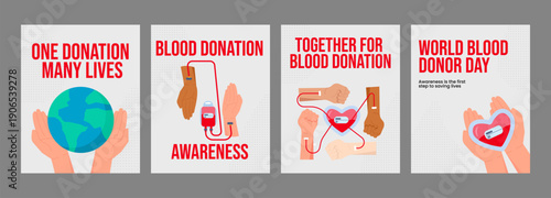 Blood Donation Awareness Instagram Post Set Illustrations for World Blood Donor Day Campaign