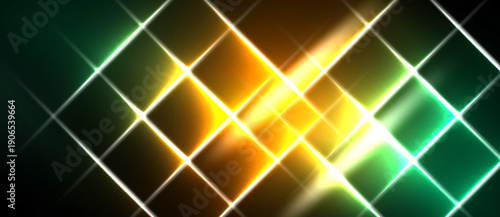 Bright neon grid pattern. Vivid colors blend, creating dynamic visual effect. Dark background enhances luminosity.
