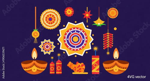 Vibrant diwali festival lights and decorations vector illustration