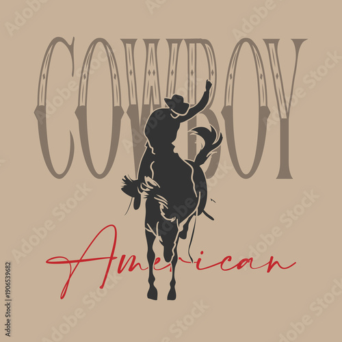 Vintage typography wild west Texas cowboy rodeo inspired slogan print retro hand-drawn cowboy horse and stars adorned t-shirt or poster - Vector
