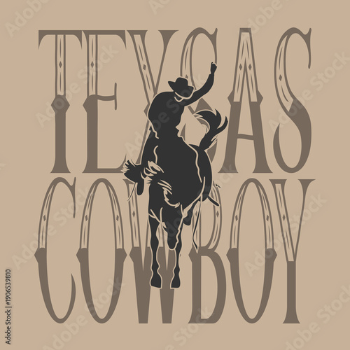 Vintage typography wild west Texas cowboy rodeo inspired slogan print retro hand-drawn cowboy horse and stars adorned t-shirt or poster - Vector
