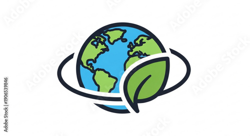 Earth globe with green leaf symbolizing eco friendly and sustainability on white background