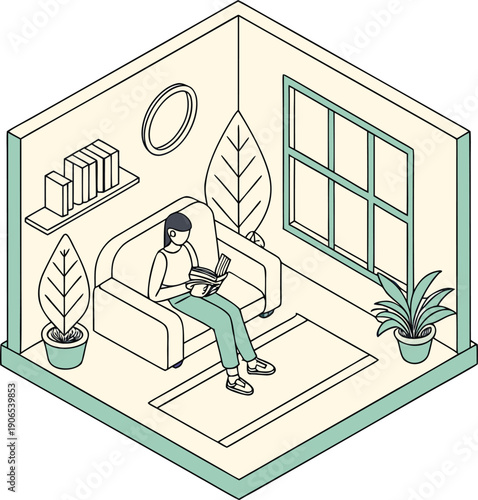 Relaxed woman enjoying quiet time with laptop in cozy living room