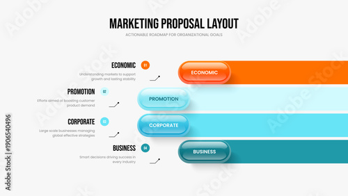 Corporate Planning Four Element Diagram Presentation Layout. Investor Insight Slide Template Vector Illustration. Visual Performance 4 Option Infographic Frame Design.