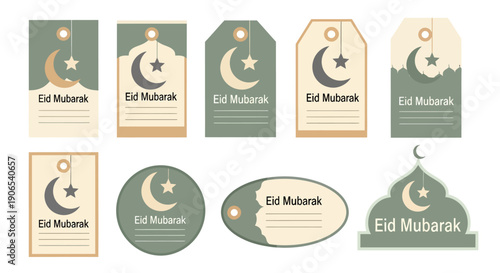 Eid Mubarak Islamic Greeting Card Templates with Crescent Moon and Star.