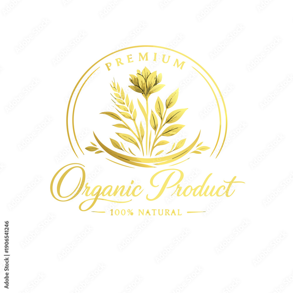 Obraz premium Premium Organic Product Logo with Golden Botanical Emblem