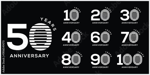 Collection of anniversary 10 to 100 logo design template. Celebration days creative special symbol vector icon, community symbol concept