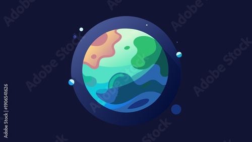Colorful digital illustration of a planet with blue oceans and green landmasses, year of the Earth