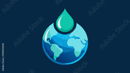 Illustration of a stylized globe with a water droplet above it, representing environmental conservation and the importance of water resources for the planet