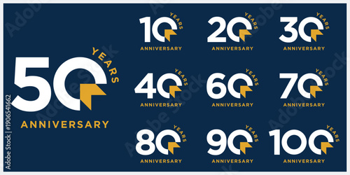 Collection of anniversary 10 to 100 logo design template. Celebration days creative special symbol vector icon, community symbol concept