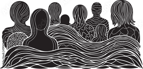 Illustration of people in a crowd with wavy lines
