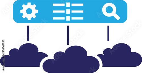 Cloud computing concept with data management bar, settings, search, and filter options
