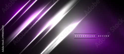 Abstract purple lines create dynamic diagonal pattern. Bright highlights suggest energy, modern aesthetic. Dark background emphasizes luminosity.