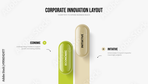 Enterprise Plan 2 Option Infographic Slide Layout. Marketing Growth Two Step Diagram Slideshow Template. Product Showcase Frame Design Vector Illustration.