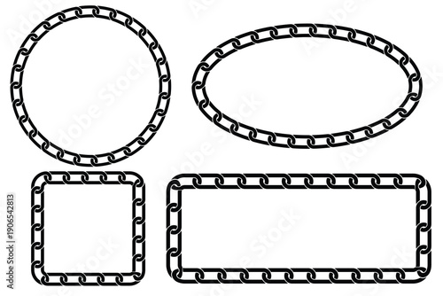 Set of metal chain icon, vector. Chain icon, silhouette. Silhouette of simple flat logo of chain on white background. Vector illustration.