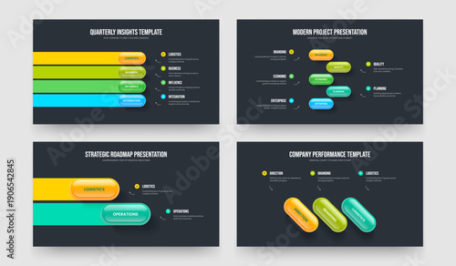 Creative Forecast Four Five Two Three Element Diagram Presentation Template Vector Illustration Bundle. Investor Plan 4 5 2 3 Option Infographic Frame Design Set.