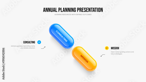Sales Briefing Two Element Diagram Presentation Template. Market Insight Slideshow Layout Vector Illustration. Business Development 2 Option Infographic Frame Design.