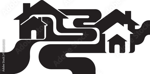 Houses and roads in a stylized maze illustration design